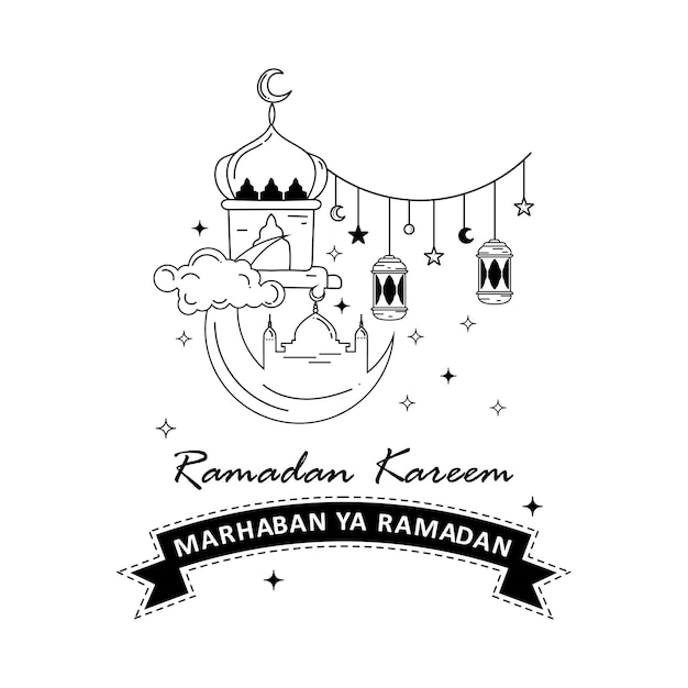 ramadán karem islámico plano con ilustración de garabato