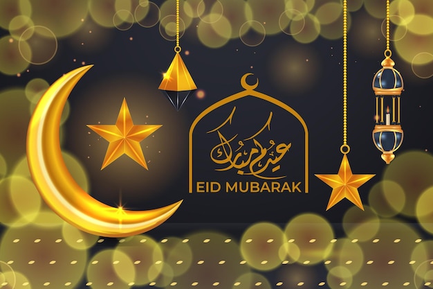 Ramadán Karim eid Mubarak fondo de saludo islámico de lujo con linterna dorada y estrellas