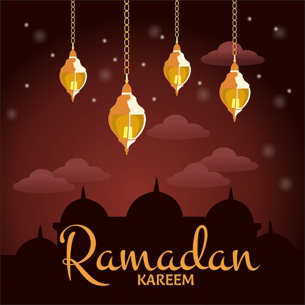 Ramadán con lámparas y adornos.