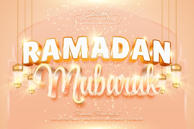 Ramadan mubarak 3D efecto de texto vectorial estilo gráfico título vectorial editable y plantilla de título
