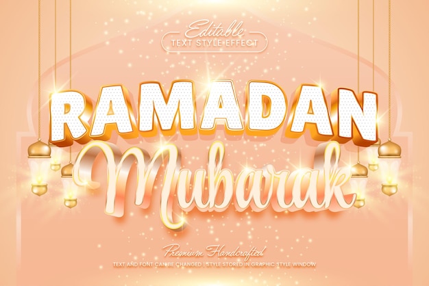 Vector ramadan mubarak 3d efecto de texto vectorial estilo gráfico título vectorial editable y plantilla de título