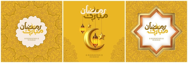 Ramadan Mubarak Conjunto de plantillas de tarjetas de felicitación islámicas con caligrafía árabe para redes sociales post diseño de papel tapiz poster para web e impresión