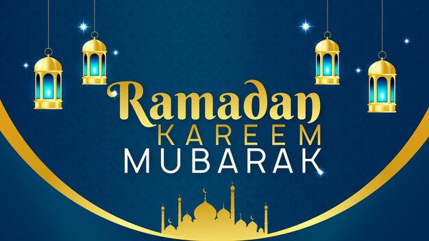 Ramadan Mubarak Deseos Saludos fondos vectoriales con lámparas luminosas plantillas de diseño de linternas