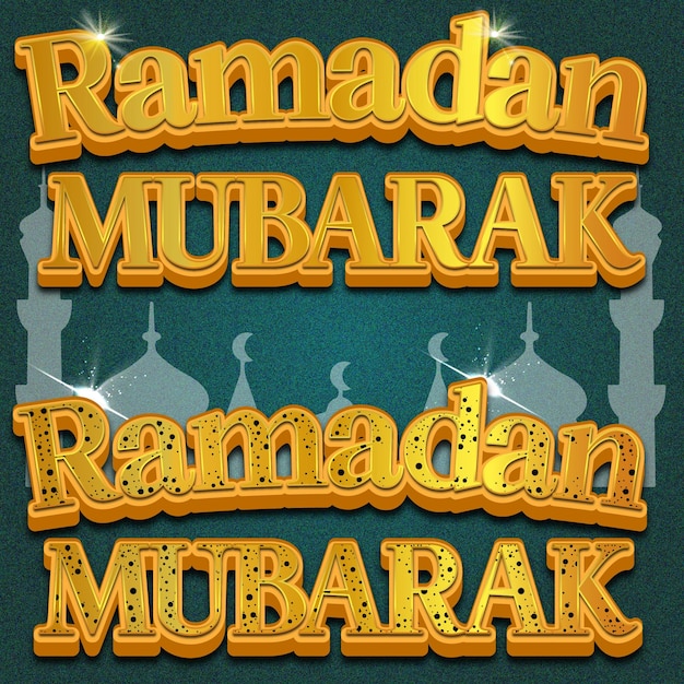 Ramadán Mubarak efecto de letras de texto 3d