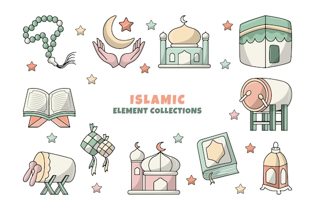 Ramadan mubarak elements colecciones con estilo de color dibujado a mano