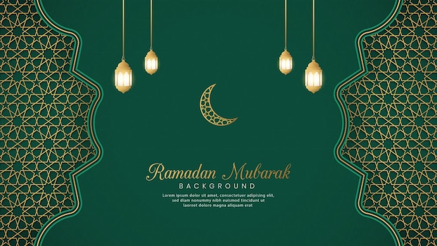 Ramadan Mubarak Fondo de lujo verde árabe islámico con patrón geométrico y adorno
