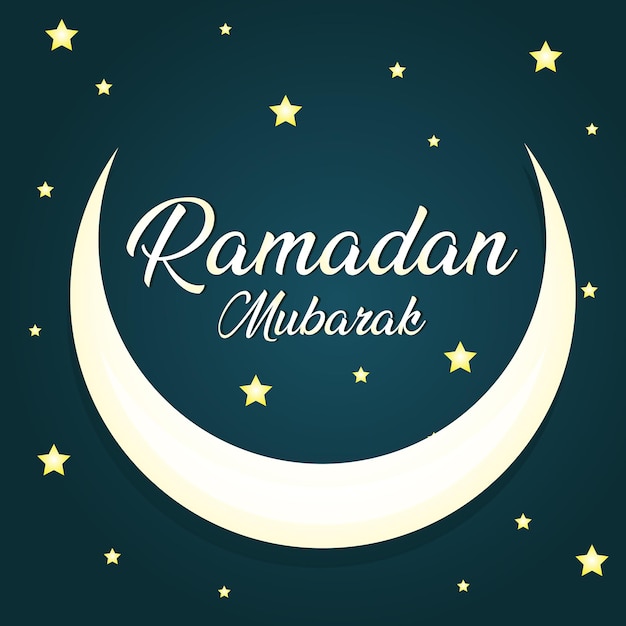 Ramadán Mubarak con luna creciente y tarjeta de felicitación de estrellas