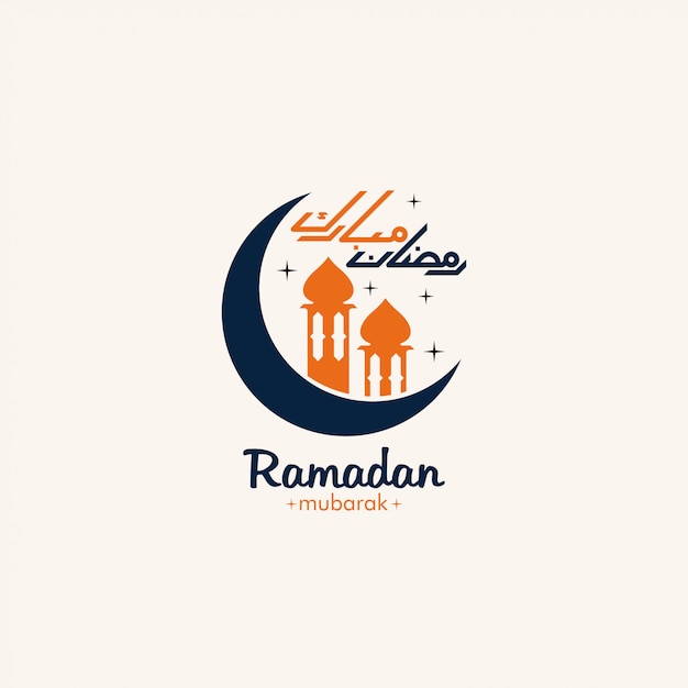 Ramadan mubarak con luna y mezquita