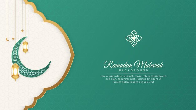 Ramadan Mubarak Patrón ornamental árabe islámico Fondo verde con linternas de estilo árabe
