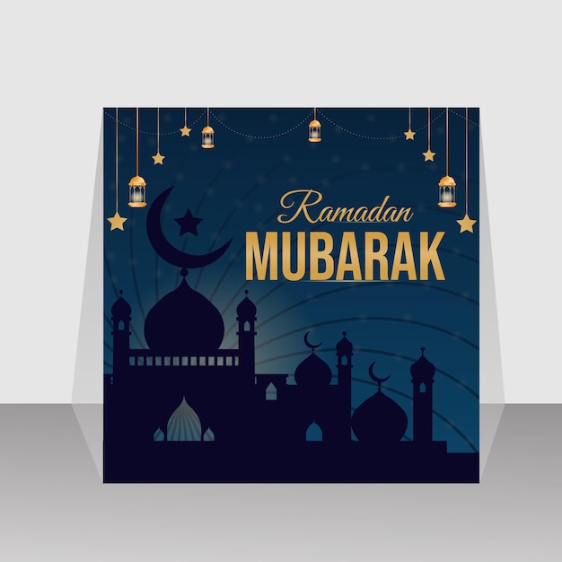 Ramadan Mubarak Plantilla de publicación en redes sociales con mezquita y fondo de lujo