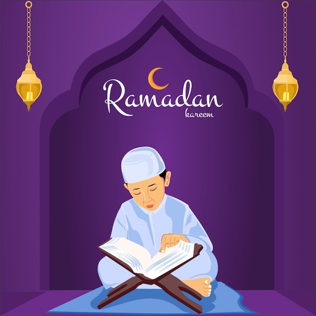 Ramadán mubarak tipografía de caligrafía árabe moderna en la gran mezquita silueta ilustración