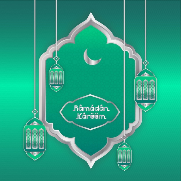 Vector ramadán mubarak verde y plata de colores de fondo