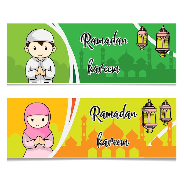 Ramadan plantilla de banner masculino y femenino