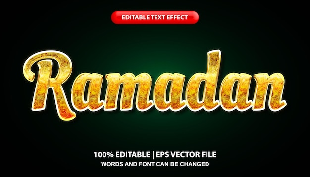 Ramadán, plantilla de efecto de texto editable, estilo de fuente dorado brillante