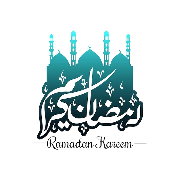 ramadán ramadhan caligrafía o ramazan texto árabe ilustración con mezquita