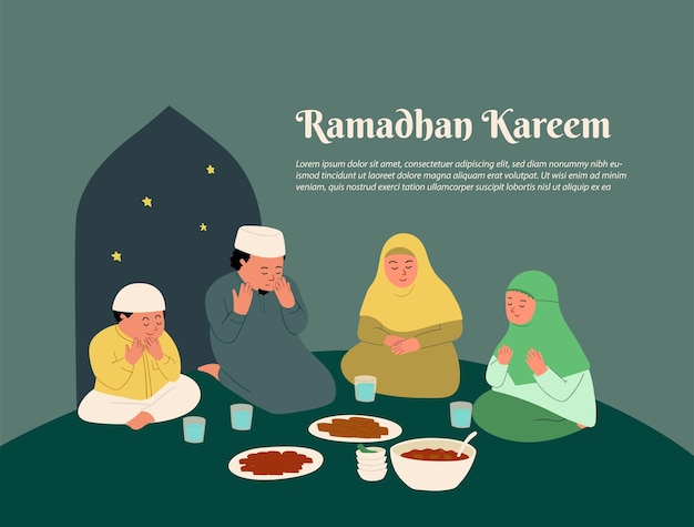 Ramadán Vector Ilustración Familia Musulmana Descanso Rápido