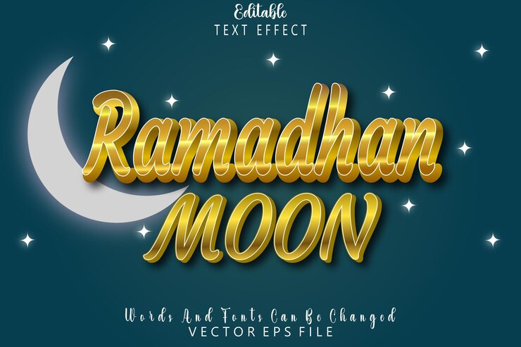 Vector ramadhan moon editable text effect relieve estilo moderno
