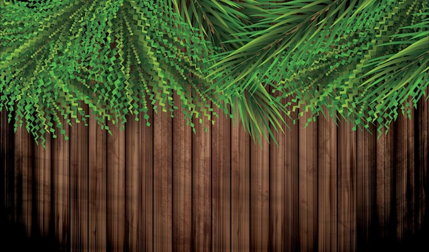 Vector ramas de abeto sobre fondo de madera ramitas de pino encima de la decoración de navidad y año nuevo