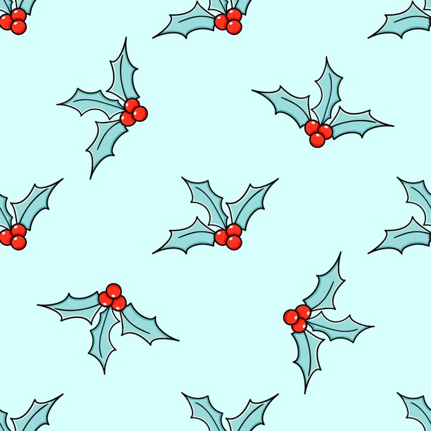 Ramas de acebo vector de patrones sin fisuras Dibujo de garabato en un estilo minimalista Ilustración de moda para tela de invierno de impresión de papel de papel tapiz