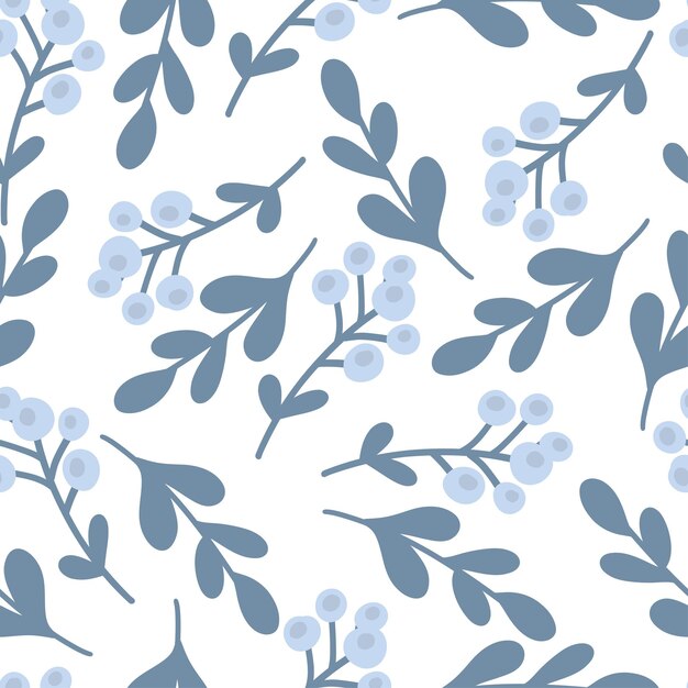 Ramas de arándano de color azul diseño plano patrón sin costuras