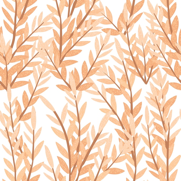 Ramas de árbol dibujadas a mano de patrones sin fisuras con hojas flores botánicas dibujado a mano floral estilo escandinavo elemento de diseño de arte ilustración vectorial plana