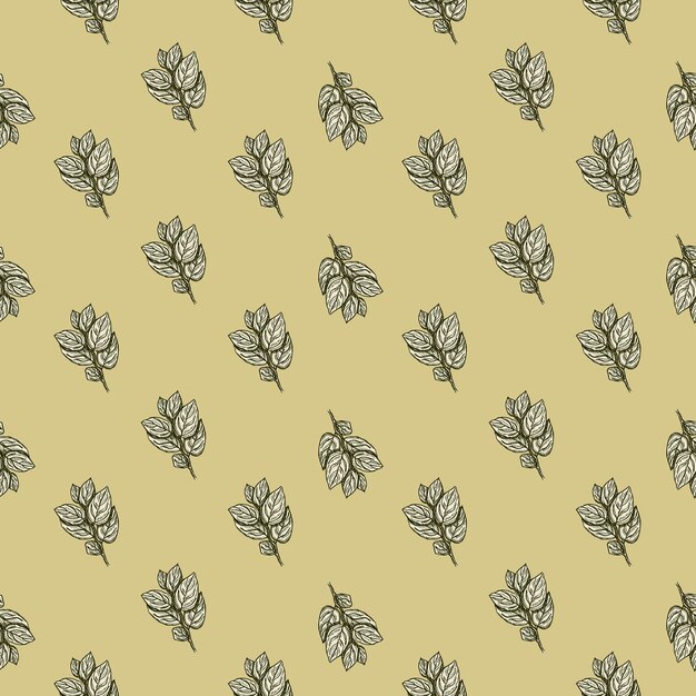 Ramas de árbol grabadas de patrones sin fisuras Ramitas de verano de fondo vintage en estilo dibujado a mano Textura de diseño de color repetido vectorial para tela de impresión envoltura de tejido de papel tapiz
