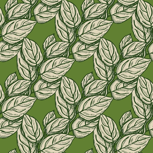 Ramas de árbol grabadas de patrones sin fisuras Ramitas de verano de fondo vintage en estilo dibujado a mano