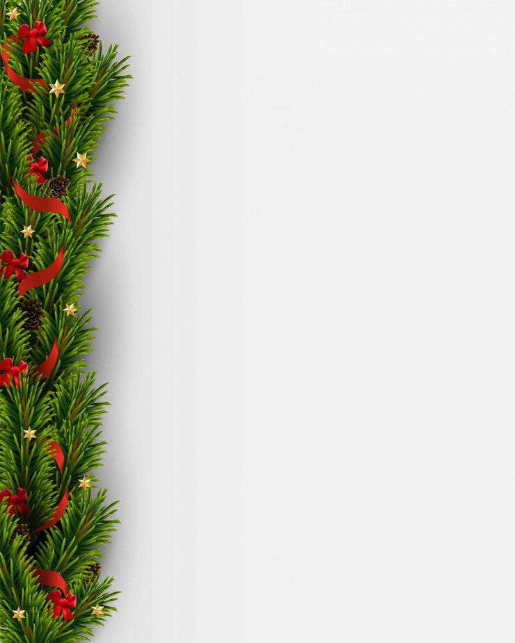 Ramas de árbol de Navidad y decoraciones, piñas, estrellas, lazos rojos, cinta.