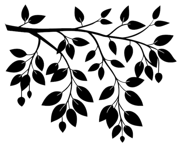 ramas de árboles con hojas colgantes silueta negra arte vectorial e ilustración