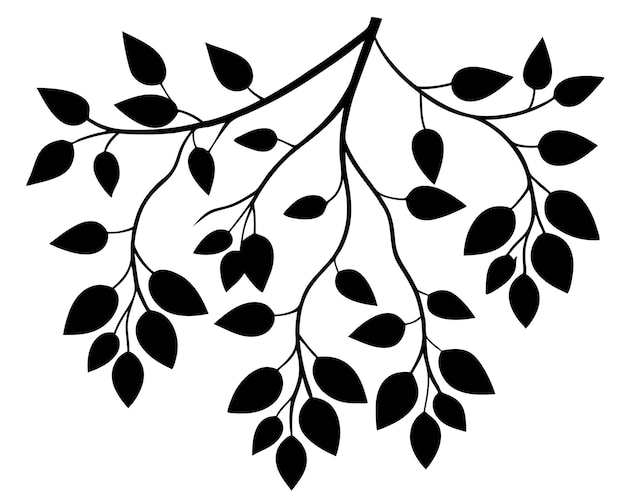 ramas de árboles con hojas colgantes silueta negra arte vectorial e ilustración