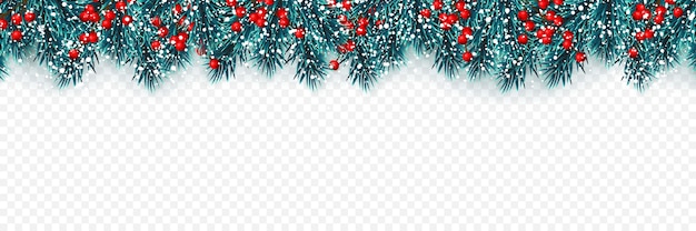 Ramas de los árboles de Navidad con bayas de acebo y nieve de Navidad