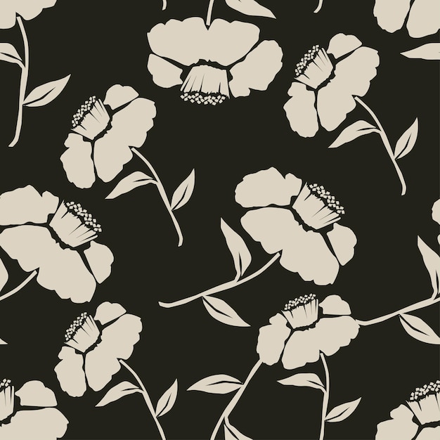 Ramas artísticas simples flores peonías dahlia y brotes con hojas patrón sin costuras mano vectorial