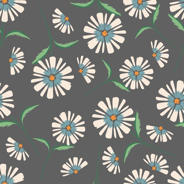 Ramas artísticas simples flores peonías dahlia y brotes con hojas patrón sin costuras mano vectorial