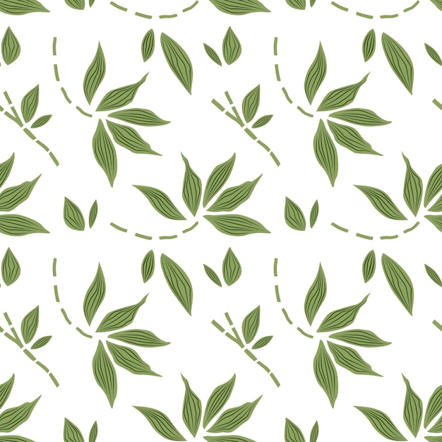 Ramas de bambú Patrón transparente de vector Hojas verdes de bambú exótico sobre un fondo blanco