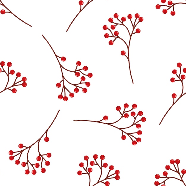 Ramas de bayas rojas clipart vectorial de patrón sin costuras en estilo plano aislado sobre fondo blanco