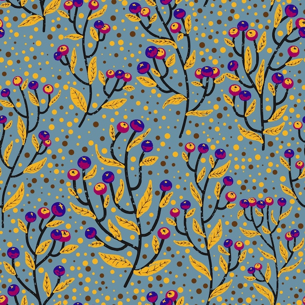 Ramas con bayas textura acogedora adorno de color Vector patrón sin costuras