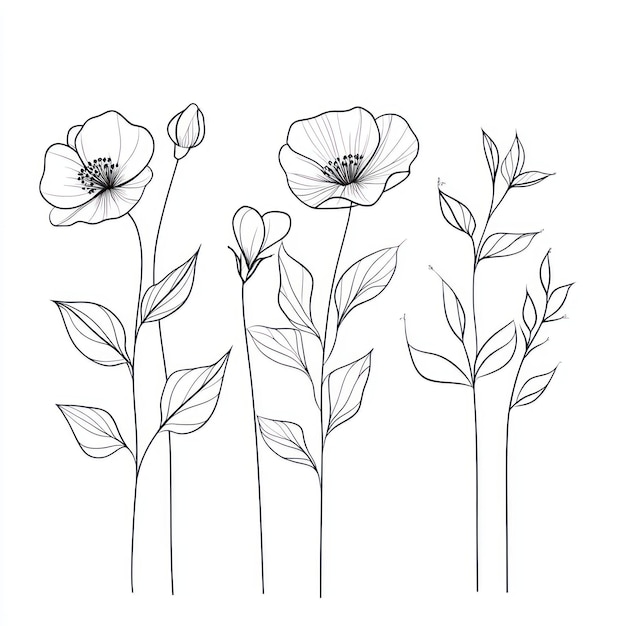 ramas florales flores minimalistas para el logotipo o decoraciones línea dibujada a mano hierba de boda elegante