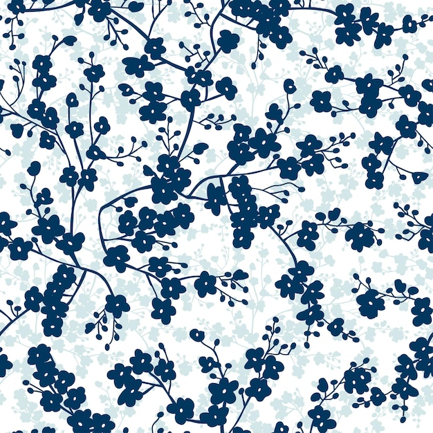 Las ramas de las flores azules son siluetas de patrón