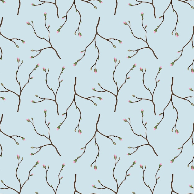 Ramas de flores brotes de primavera hojas y ramas bosquejo árbol madera rústica jardín plantas forestales dibujadas a mano decoración papel de envoltura textil papel tapiz Impresión para tela patrón vectorial ordenado sin costuras