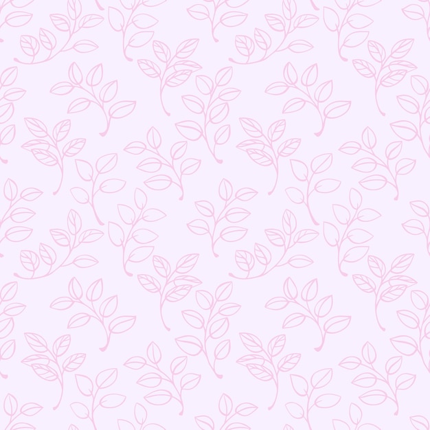 Ramas de forma rosa pastel patrón de hojas Vector líneas de boceto dibujadas a mano Fondo sencillo
