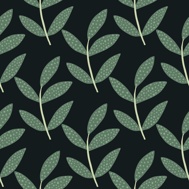 Ramas geométricas con hojas de patrones sin fisuras sobre fondo negro. Hoja botánica fondo de pantalla sin fin. Decorativo