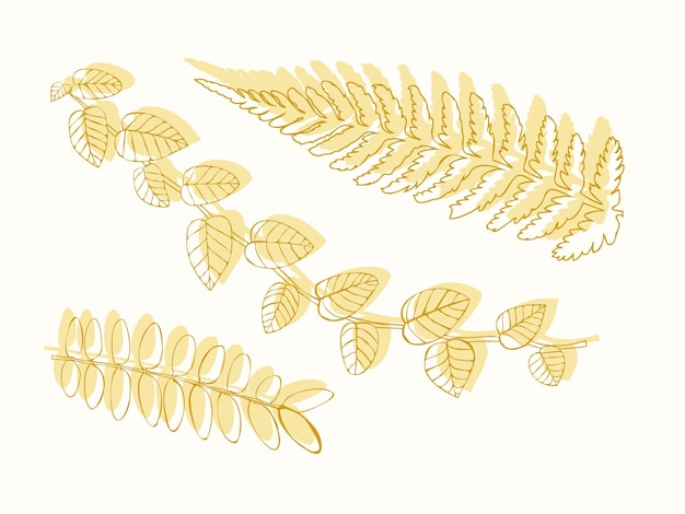 ramas con hojas vector estilo rústico helecho oro