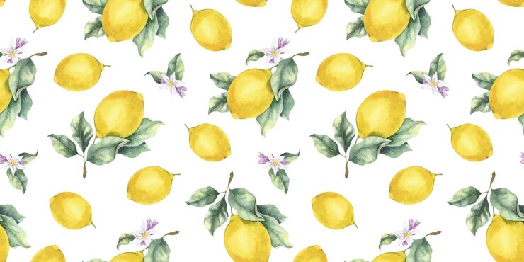 Ramas de limón con frutas, flores y hojas Diseño de patrón de superficie sin costuras de acuarela dibujada a mano Impresión de cítricos tropicales Fondo para pañuelo de mesa paquete de textiles cosméticos libro de recortes