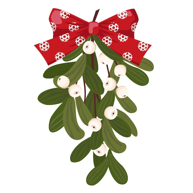 Vector ramas de muérdago con un lazo rojo decoración navideña tradicional hecha de muérdago imágenes prediseñadas vectoriales ilustradas