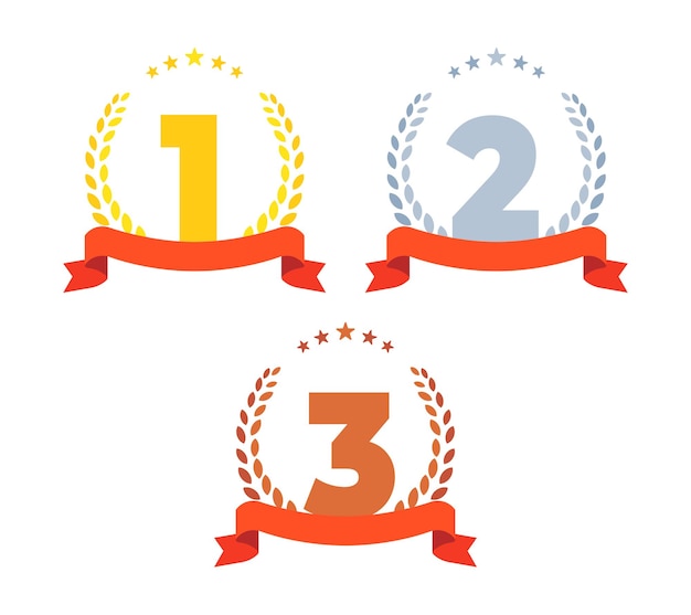 Ramas de olivo de oro, plata y bronce con números