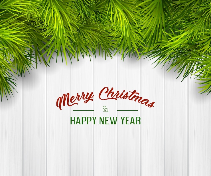 Vector ramas de pino verdes de navidad sobre un fondo de madera blanca, ilustración vectorial