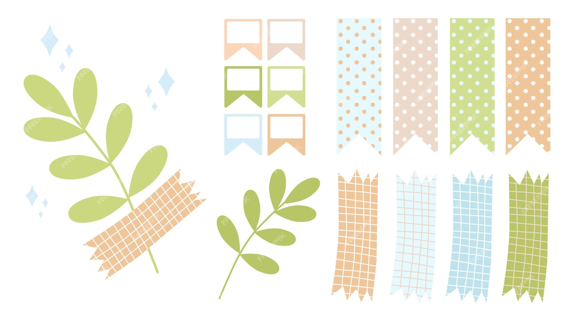 Ramas de plantas verdes cintas decorativas marcadores destellos polka  aislar sobre un fondo blanco colores pastel vectoriales escalables a  cualquier tamaño para pegatinas, cuadernos, portadas de álbumes, etc. |  Vector Premium