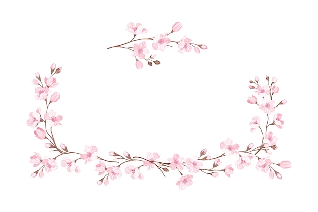 Las ramas de Sakura o de la flor de cerezo dispuestas en la ilustración vectorial de la línea fronteriza