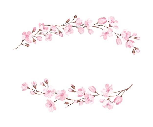 Las ramas de Sakura o de la flor de cerezo dispuestas en la ilustración vectorial de la línea fronteriza