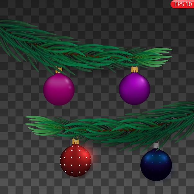 Ramas verdes de abeto bolas rojas luces aisladas en un fondo transparente árbol de pino Navidad siempre